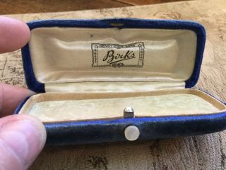 Antique Vintage Birks Velvet Jewelry Presentation Box Mother Of Pearl Button