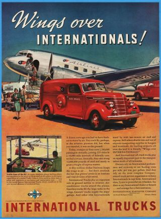 1939 International Harvester Airmail Truck Airport Air Traffic Control Art Ad