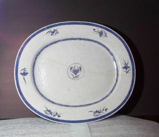 Very Rare Chinese Qing Dynasty Large Blue Lotus Flower Porcelain Platter