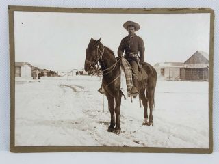 Cabinet Photo Cavalry Soldier On Horse W Colt? Revolver Antique 6 " Rare