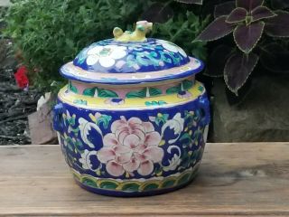Vintage Antique Chinese Ginger Jar Foo Dog Famille Rose Enameled Porcelain
