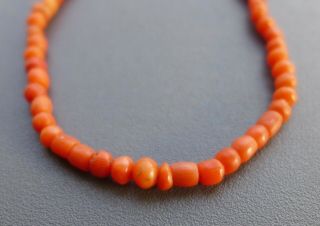 Lovely Victorian Antique Real Carved Coral Bead Necklace 7g