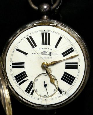 Antique Large Sterling Silver Pocket Watch by John Hawley : 1894,  Birmingham 3