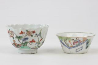 Antique Chinese Porcelain Tea Bowl X 2.  One Famille Verte The Other Famille Rose