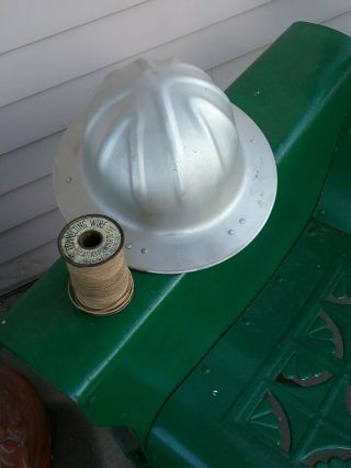 Vtg B.  F.  Mcdonald Co.  Aluminum Hard Hat W/ Leather Liner And Blasting Wire