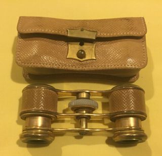 Antique French Brass Opera Glasses Binoculars With Case Initialed And Dated 1907