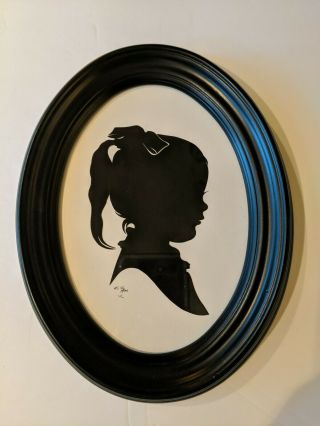 Sweet Vintage Silhouette Oval Frame Picture Young Girl ❤️ Signed By Artist 1990