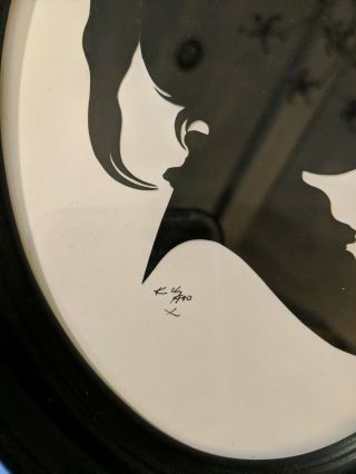SWEET Vintage Silhouette Oval Frame Picture Young Girl ❤️ Signed by Artist 1990 2