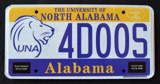 Alabama " University Of North Al - Lion - Dixie " Specialty License Plate