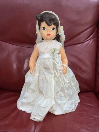 Vintage Terri Lee Doll 16” In Bride Dress Veil Silver Shoes