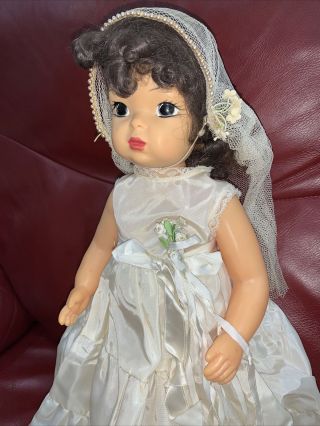 Vintage Terri Lee Doll 16” In Bride Dress Veil Silver Shoes 2