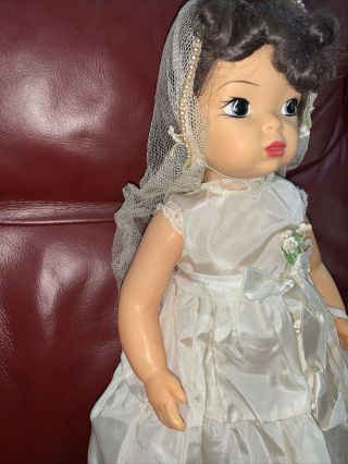 Vintage Terri Lee Doll 16” In Bride Dress Veil Silver Shoes 3