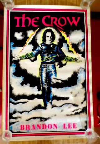 Vintage 1994 The Crow Movie Black Light Poster Flocked Brandon Lee 23 " X 35 "