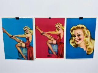 3 Vintage 1940s Billy Devorss Pin - Up Girl 17 " Poster Art Risque Rita Hayworth