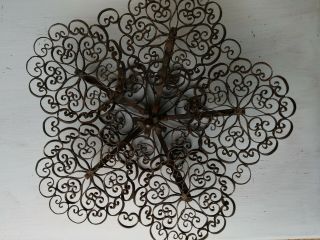 Vintage Scrolled Wrought Iron Plant Stand Carousel Spins Holds 5 Pots Bowls17in.