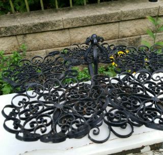 Vintage Scrolled Wrought Iron Plant Stand Carousel spins Holds 5 pots bowls17in. 2