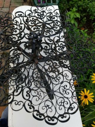 Vintage Scrolled Wrought Iron Plant Stand Carousel spins Holds 5 pots bowls17in. 3