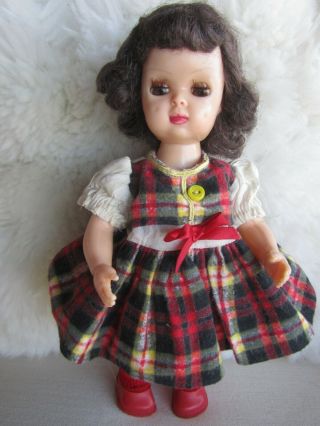 Vintage Tiny Terri Lee Doll Brunette In Plaid School Girl Outfit - 10 "