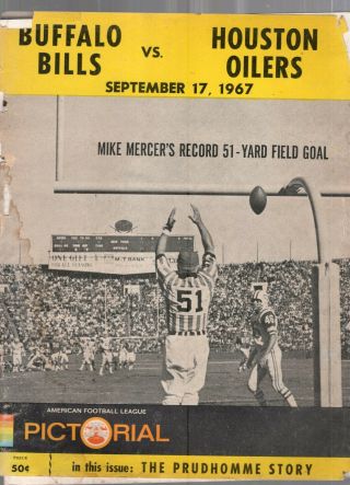 September 17 1967 Afl Football Program Buffalo Bills Vs Houston Oilers - Pictorial