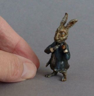 Vintage Cold Painted Bronze Miniature White Rabbit Alice In Wonderland