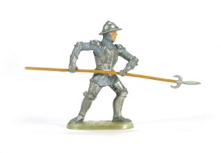 Hausser Elastolin Germany Medieval Figure Armored Soldier,  Spear Vintage 1960s?
