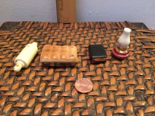Vintage Salt And Pepper Miniature,  Bread/rolling Pin,  Book/lamp