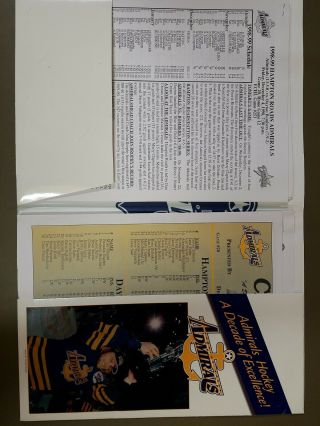 Hampton Roads Admirals game Program and Media notes and folder.  bonus Clacker 3
