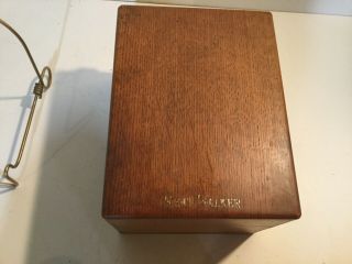 Vintage Walker Solid Oak Wood Dovetail Index Card File Recipe Box Brass Hinges