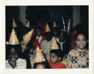 Paper Party Hats Kids Birthday Boys Girls Mom Black African American Vtg Photo