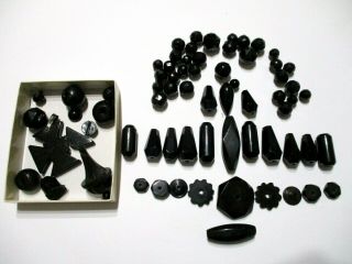 Mixed Antique Victorian Era Whitby Jet Mourning Beads Parts 85.  9 Grams