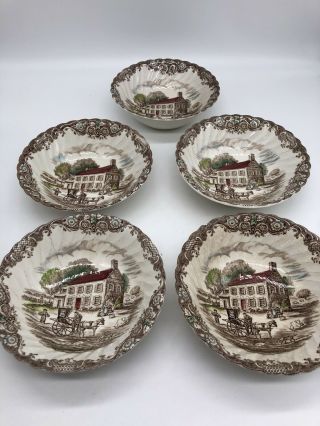 Set Of 5 Vtg Johnson Brothers Heritage Hall Pennsylvania Fieldstone Cereal Bowls
