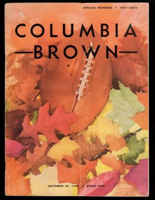 1955 College Football Program: Columbia Lions Vs Brown University Ivy League