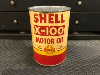 Vintage Full Shell Oil Company - Shell X - 100 Metal Can