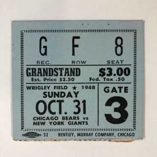 Chicago Bears Vs.  York Giants Oct.  31,  1948 Ticket Stub