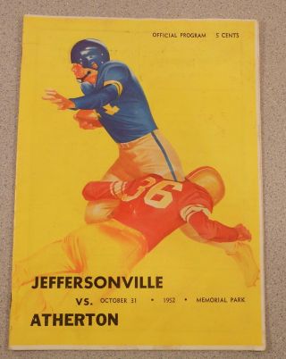 1952 Atherton High School Vs Jeffersonville Football Program Louisville Indiana
