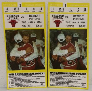 Chicago Bulls Detroit Pistons 1/4/1994 Ticket Stub Michael Jordan Phil Jackson