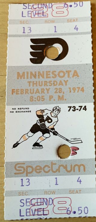 1974 Philadelphia Flyers Minnesota North Stars Nhl Hockey Ticket Stub 2/28/74