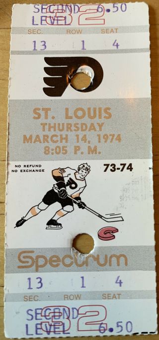 1974 Philadelphia Flyers St.  Louis Blues Nhl Hockey Ticket Stub 3/14/74 Spectrum