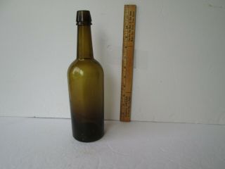 antique yellow olive whiskey bottle 11.  25in.  tall base marked dyottville phila. 3