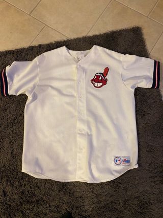Vintage Cleveland Indians Majestic Chief Wahoo Baseball Jersey Mens Xl