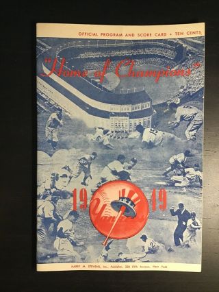 1949 Official York Yankees Program Joe Dimaggio Vs Red Sox Ted Williams