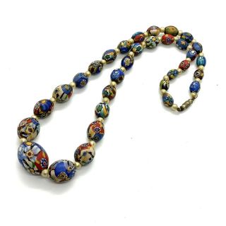 Antique Art Deco Venetian Murano Millefiori Glass Bead Necklace 134