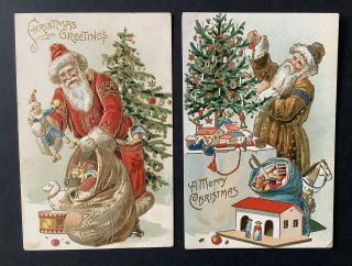 Vintage Santa Postcards (2) Gold,  Red Robes,  Lovely Gilding