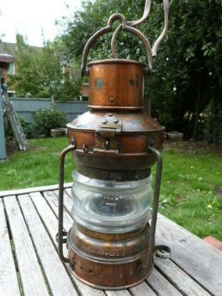 Lovely Antique Copper & Glass Maritime Ships Lantern Light.  A/f.