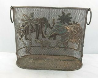 Vintage Wire Mesh Metal Waste Basket Trash Can Elephant Palm Tree Mt