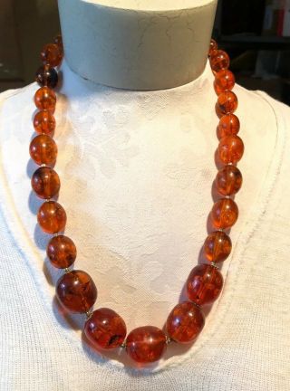 Vintage Baltic Amber Graduated Oval Bead Necklace 24 "