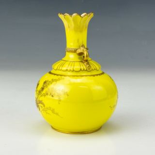 Antique Royal Crown Derby Porcelain - Yellow & Textured Gilt Flower Vase 2