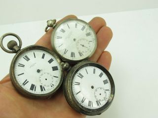 3 X Vintage Antique Solid Silver Open Face Pocket Watches