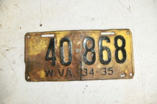 1934 1935 State Of West Virginia Metal 12 " X 6 " License Plate