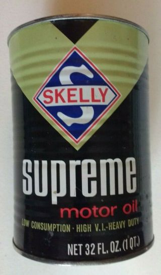 Vintage Skelly Supreme Empty 1 - Quart All - Metal 0 (5w - 20) Oil Can